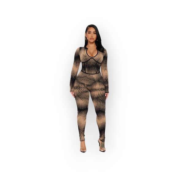 Fashion Nova Pants - Fashion Nova‎ Next Time Around Sweater Jumpsuit - Taupe/combo black longsleeve